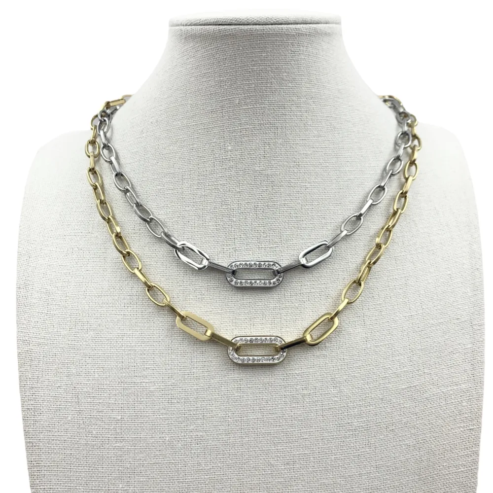 CAC7044-Ovale Catena Collana Corta in Acciaio - CAC7044-Ovale Catena Collana Corta in Acciaio