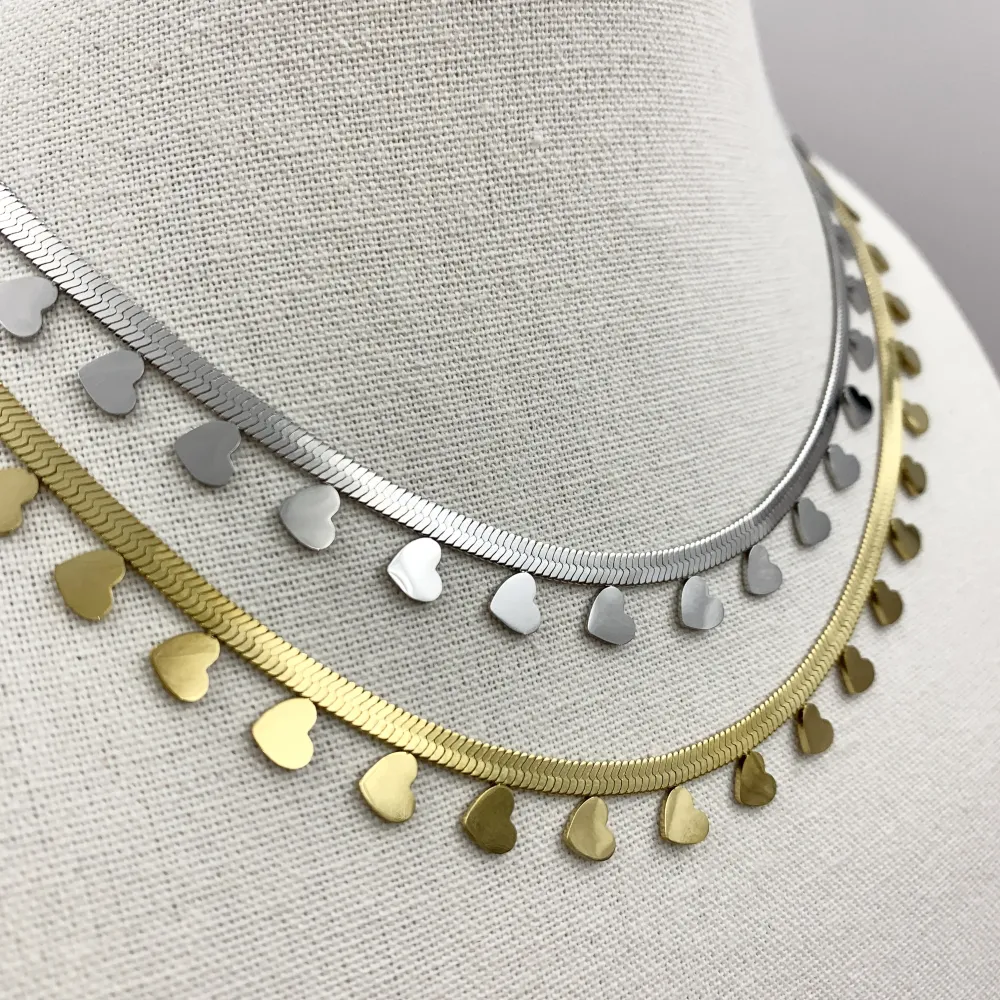 CAC7058-Serpente con Cuore-Collana Corta in Acciaio - CAC7058-Serpente con Cuore-Collana Corta in Acciaio