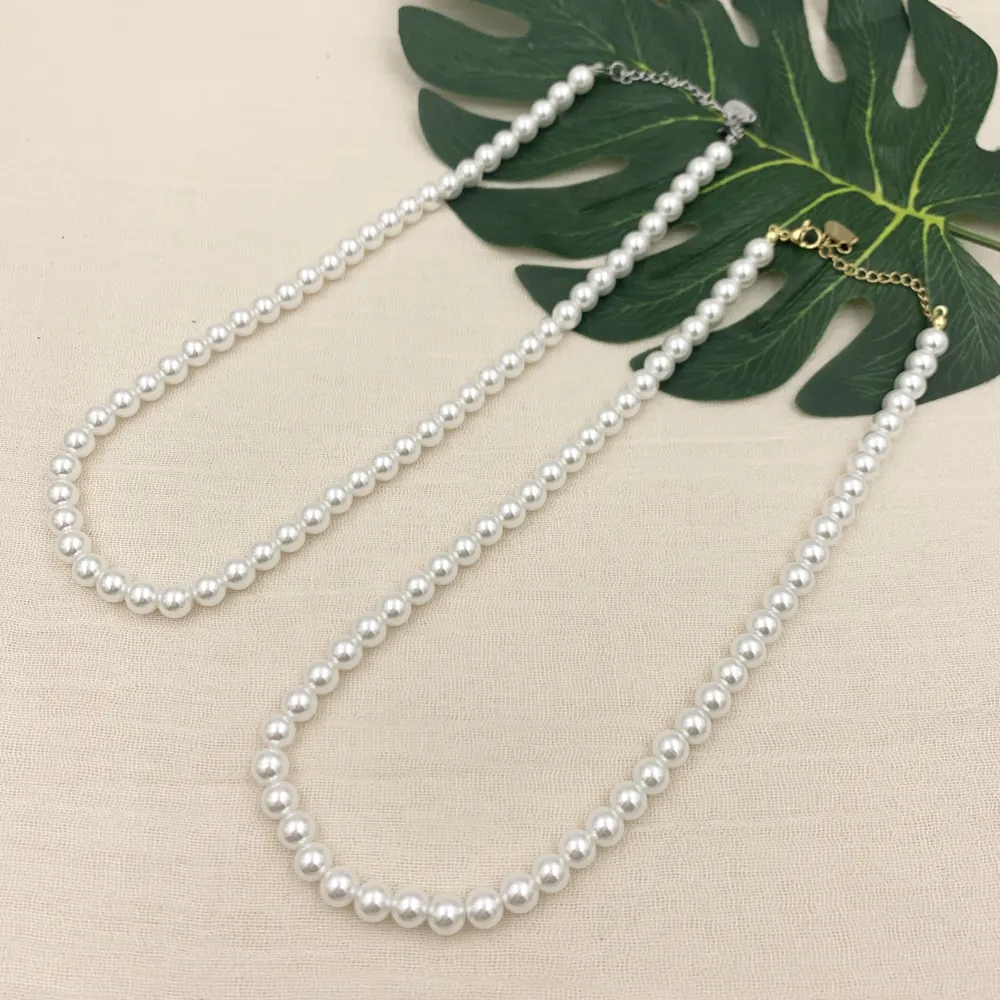 CAC7242-Perla 7 mm - Collana Corta in Acciaio - CAC7242-Perla 7 mm - Collana Corta in Acciaio