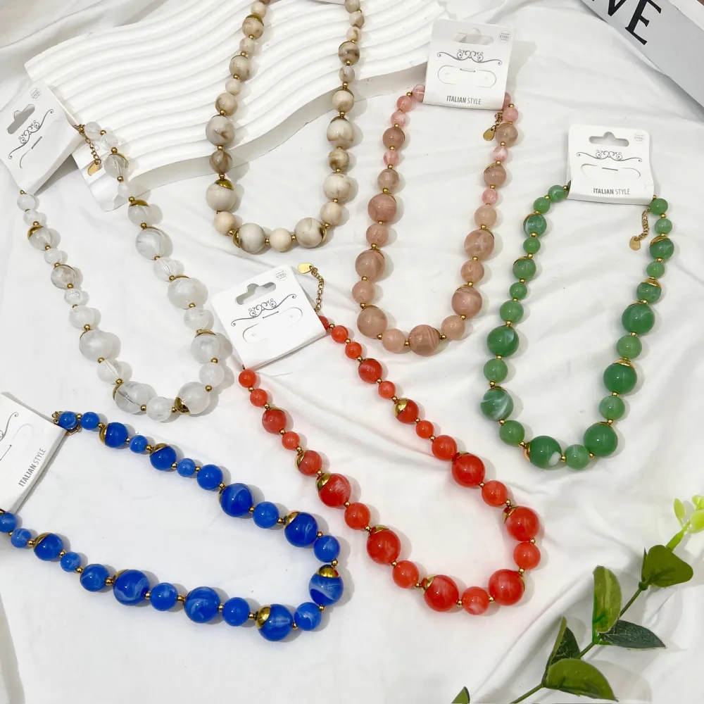 Palline Colorate -Collana Corta in Acciaio - CAC-732-426