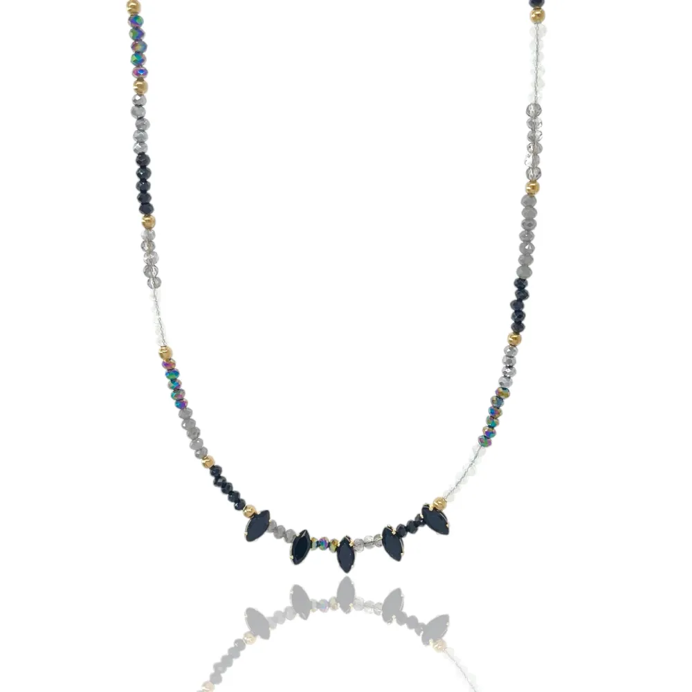 Cristalli con Riso-Collana Corta in Acciaio - CAC-750-09