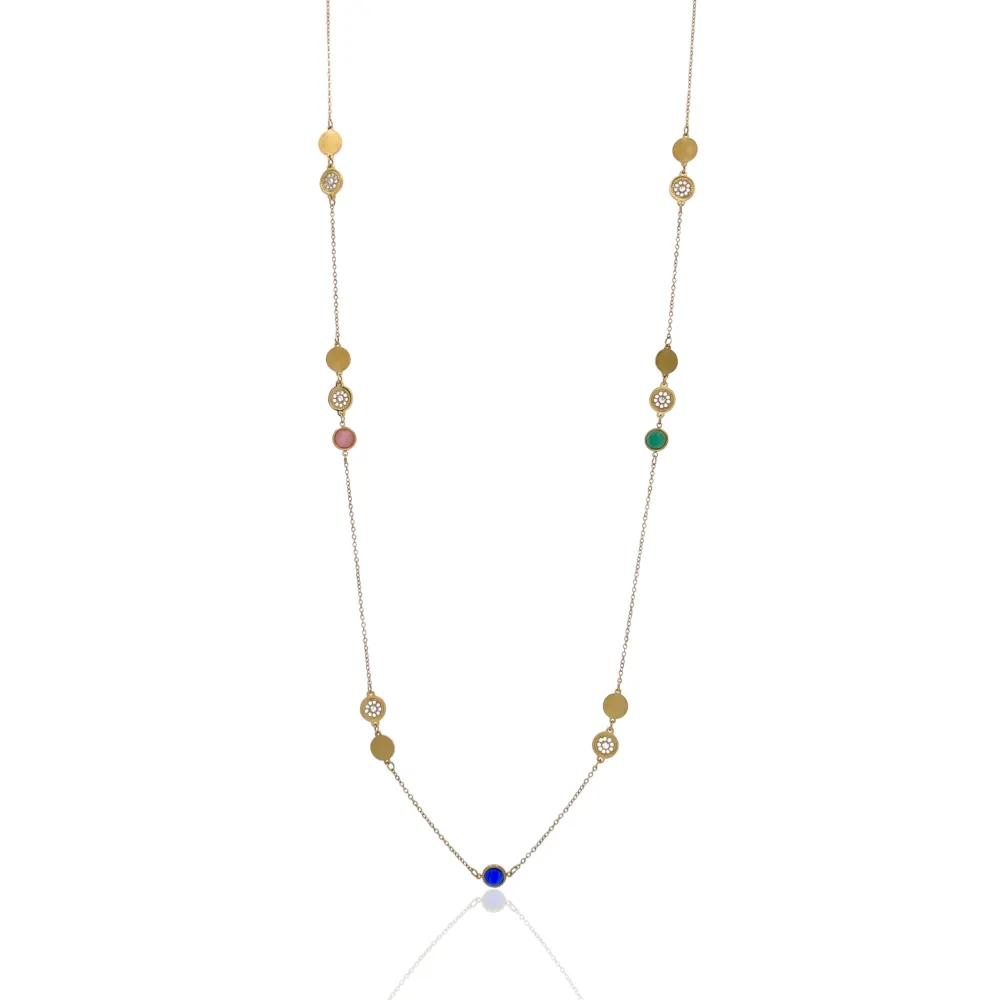 Tondo Punto Luce con Pietra-Collana Lunga in Acciaio - CAL-103-AA1731N