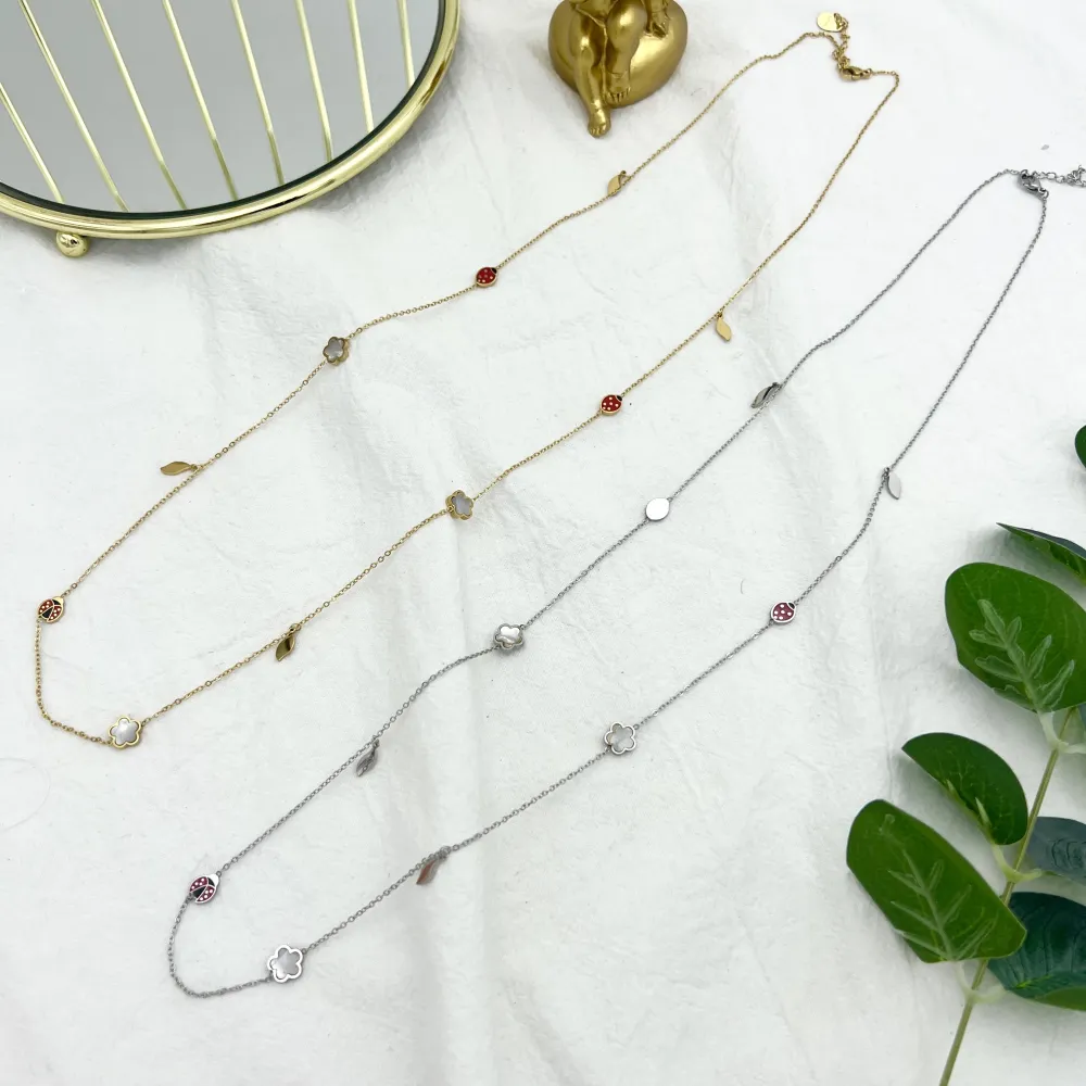 Fiore Coccinella-Collana Lunga in Acciaio - CAL-413-2150