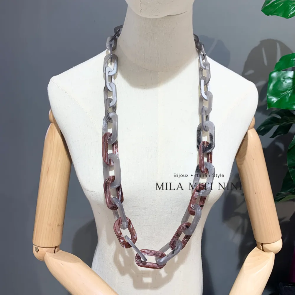 Catena rettangolare-Collana Lunga in Resina - CML-12865AW