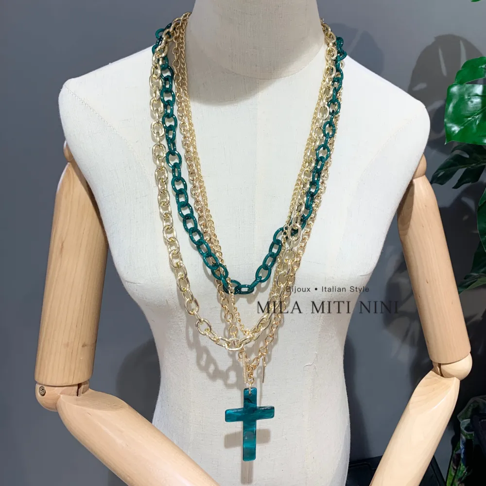 Catena con Croce-Collana Lunga in Resina - CML-13105