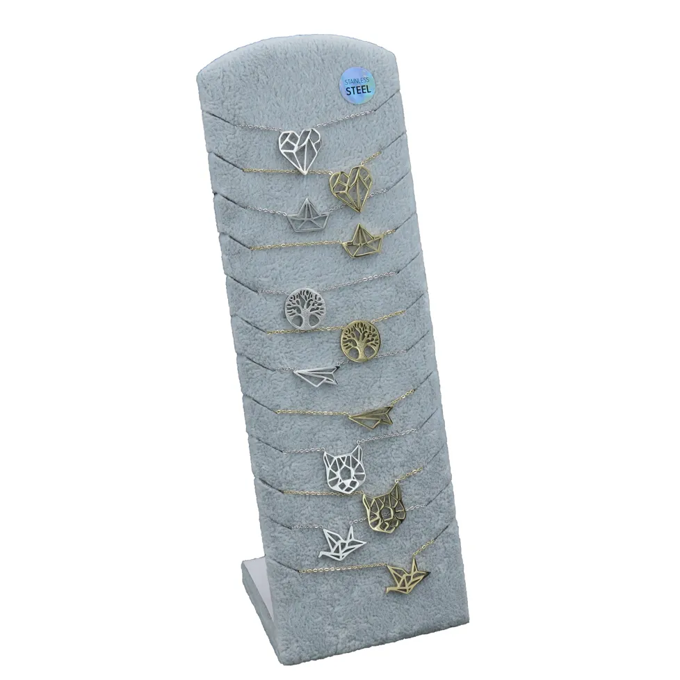 Collana in Acciaio OLIGAMI (12Pz + Espositore in Omaggio) - CPA413-281-Origami - Collana Acciaio 12pz con Espositore
