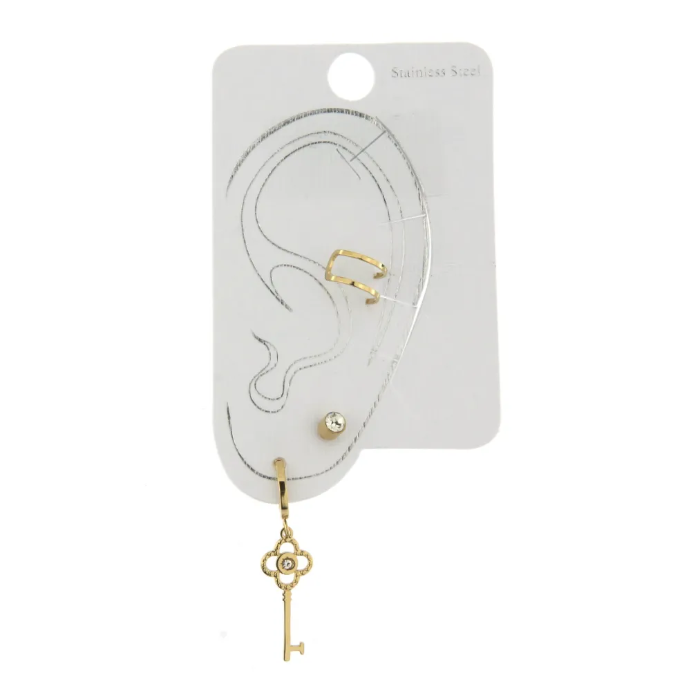 EAK6826-Chiave- Set Earcuff Orecchini in Acciaio - EAK6826-Chiave- Set Earcuff Orecchini in Acciaio