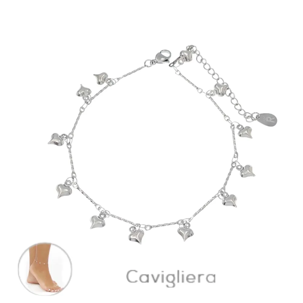 Doppio con Cuori Pendenti-Cavigliera in Acciaio - KAV-413-1274