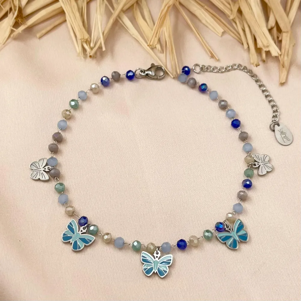 Cristalli con Farfalla-Cavigliera in Acciaio - KAV-413-337