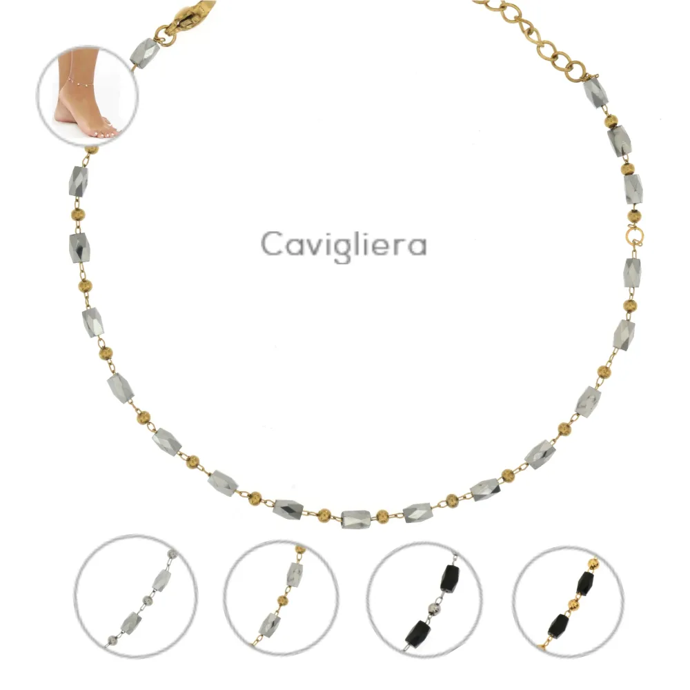 KAV-Perline Sfaccetate 5254-Cavigliere in Acciaio - KAV-413-RT45B