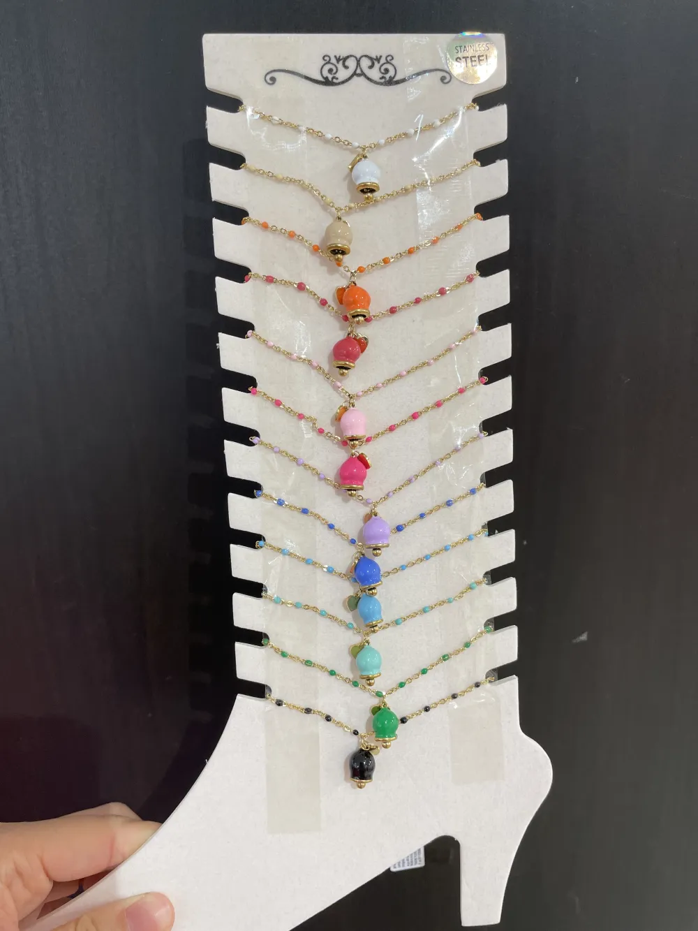 Campanello Smaltato con Cuore-12pz Cavigliere in Acciaio - KPA-103-AA3970B