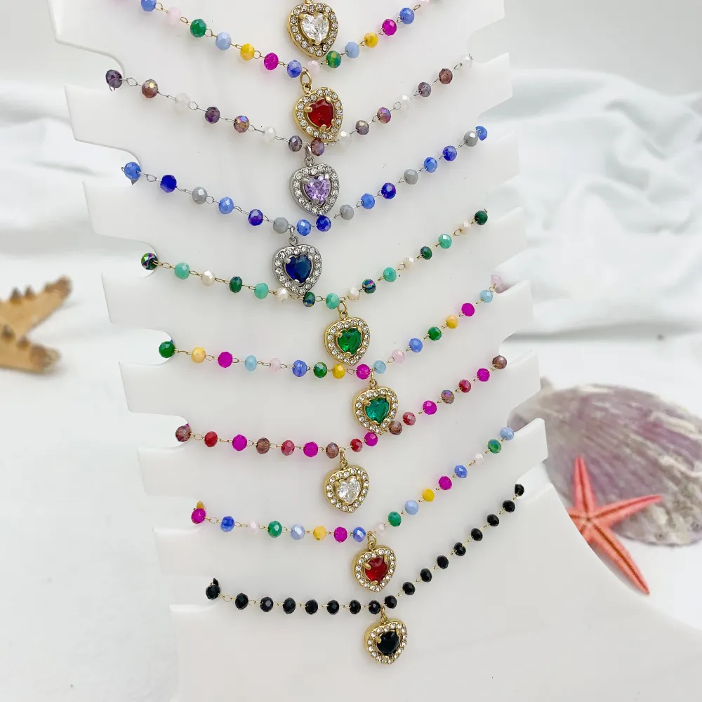 Cristalli con Cuore Pendente-12pz Misti Cavigliere in Acciaio - KPA-103-AA843B