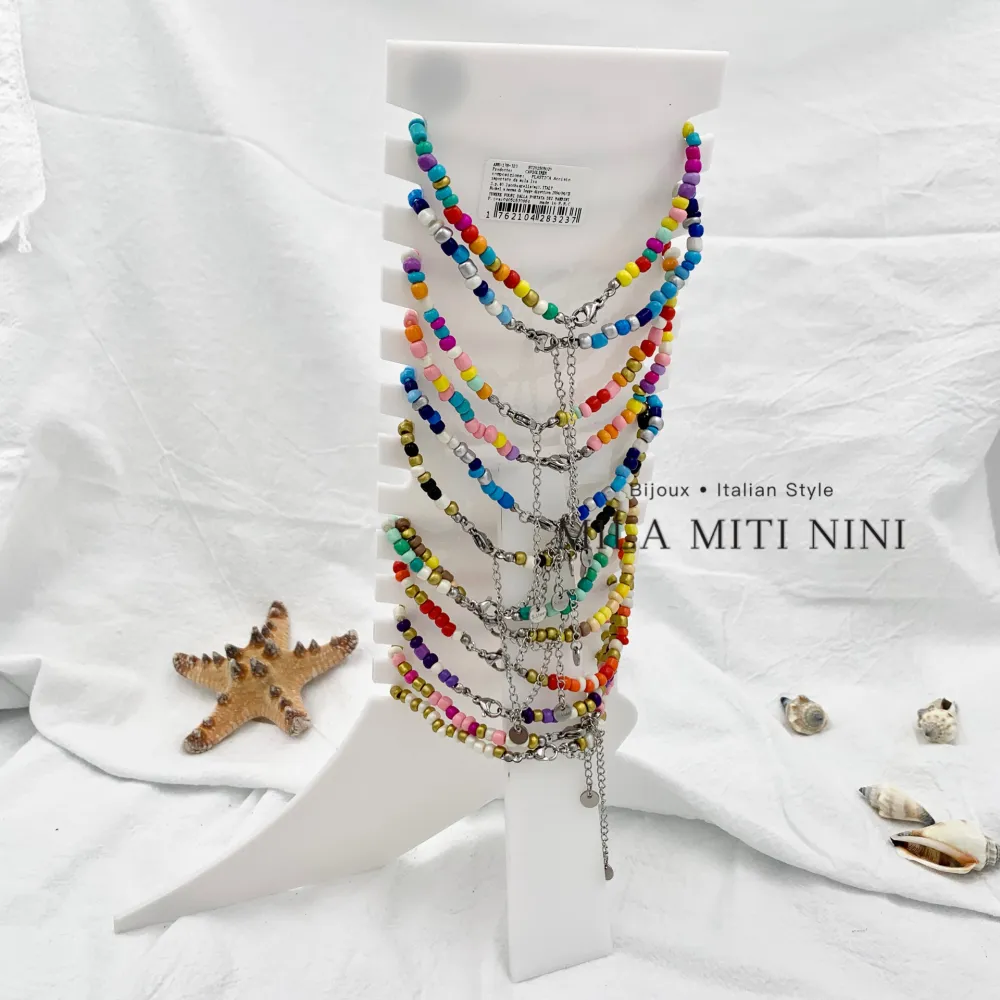 Perline Colorate 5mm-12Pz Cavigliere in Acciaio - KPA-176-323 (AC-02)