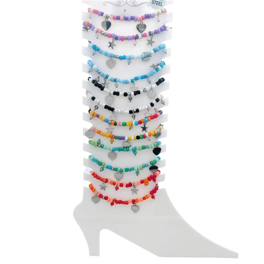 Perline Colorate con Stella-12Pz Cavigliere in Acciaio - KPA-176-364 (AC-09)