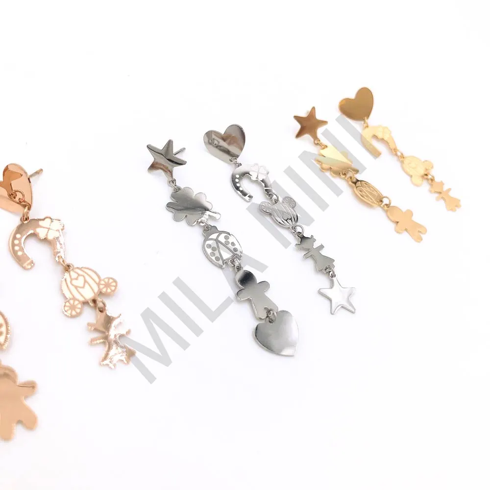 Orecchini pendenti in acciaio - Linea Favole 4 ciondoli - Orecchini pendenti in acciaio