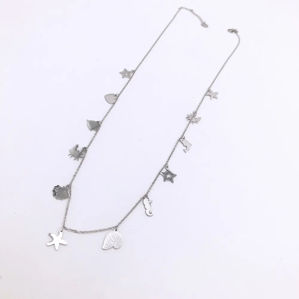 Collana lunga in  acciaio - MARE STELLA MARINA PESCE CONCHIGLIA PENDENTE MIX  3981 -COLLANA