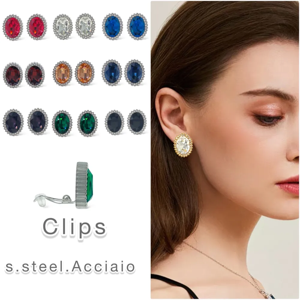 Ovale -Orecchini a Clip in Acciaio - OAK-103-AA2965E