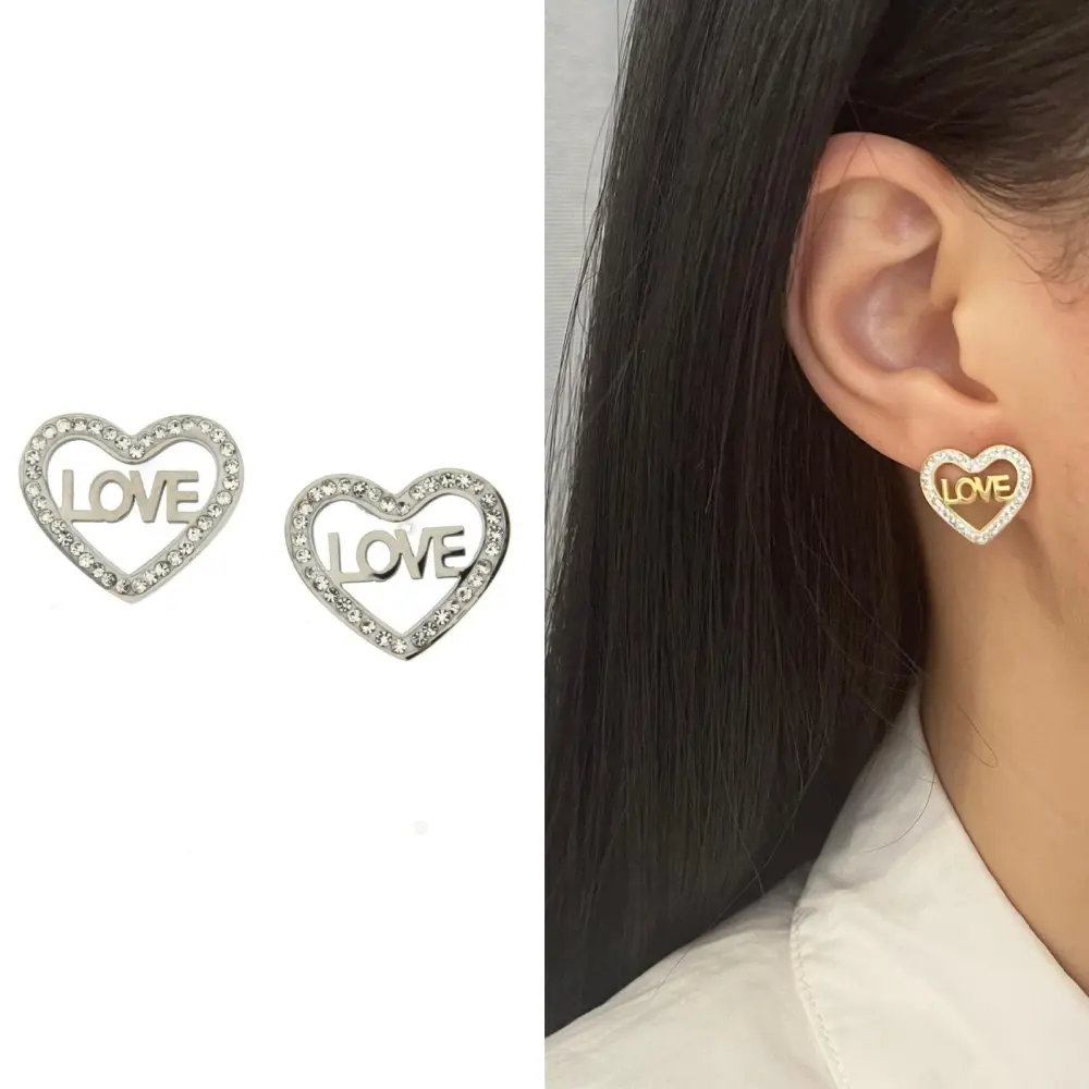 OAL6825-Cuore Love Strass- Orecchini a lobo in Acciaio - OAL6849-Cuore Love Strass- Orecchini a lobo in Acciaio