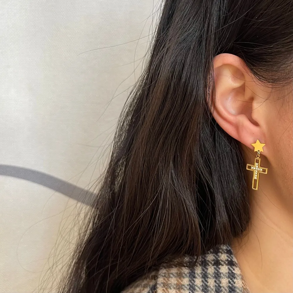 Croce-Orecchini Pendenti in Acciaio - OAP-103-AA1116E