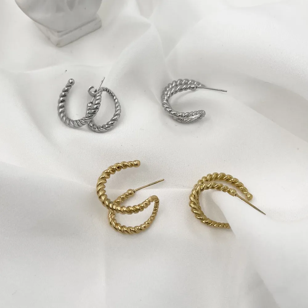 Effetto Doppio Cerchio-Orecchini in Acciaio - OAP-103-AA1356E