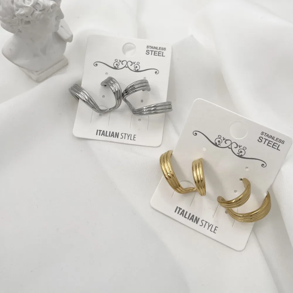 Effetto Doppio Cerchio-Orecchini in Acciaio - OAP-103-AA1358E