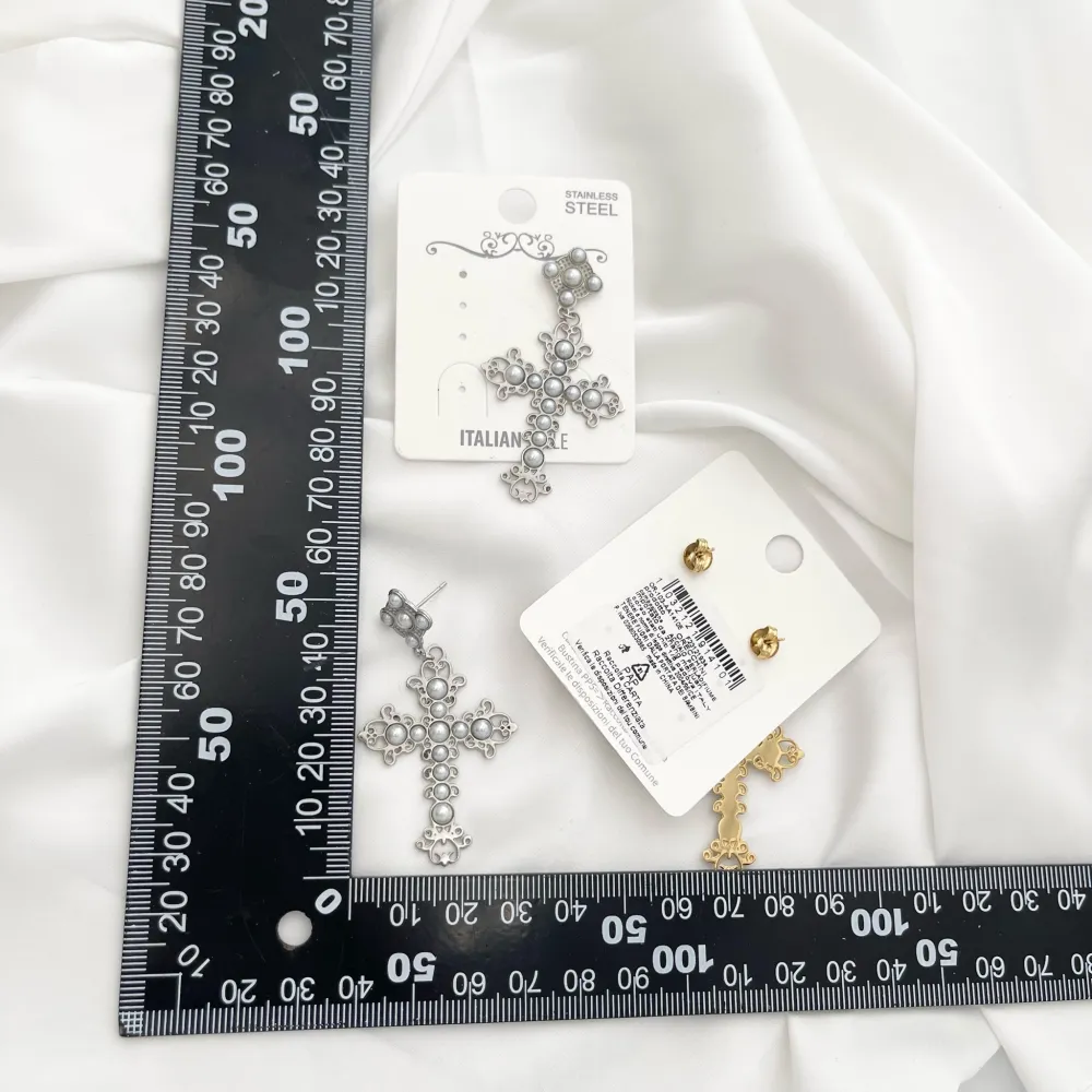 Croce con Perla-Orecchini in Acciaio - OAP-103-AA1410E