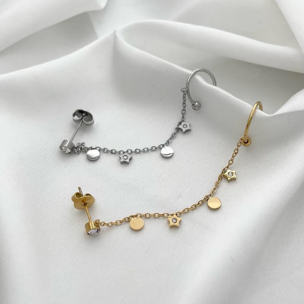 Punto Luce con Stella e Tondo-Orecchini con Earcuff in Acciaio - OAP-103-AA1707E