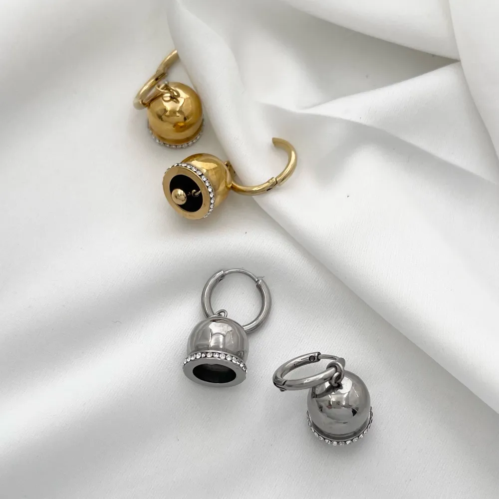 Cerchio con Campanello-Orecchini in Acciaio - OAP-103-AA2356E