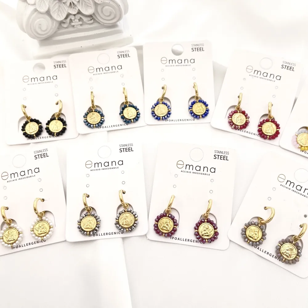 Cerchio con Angelo-Orecchini in Acciaio - OAP-103-AA2710E Mix