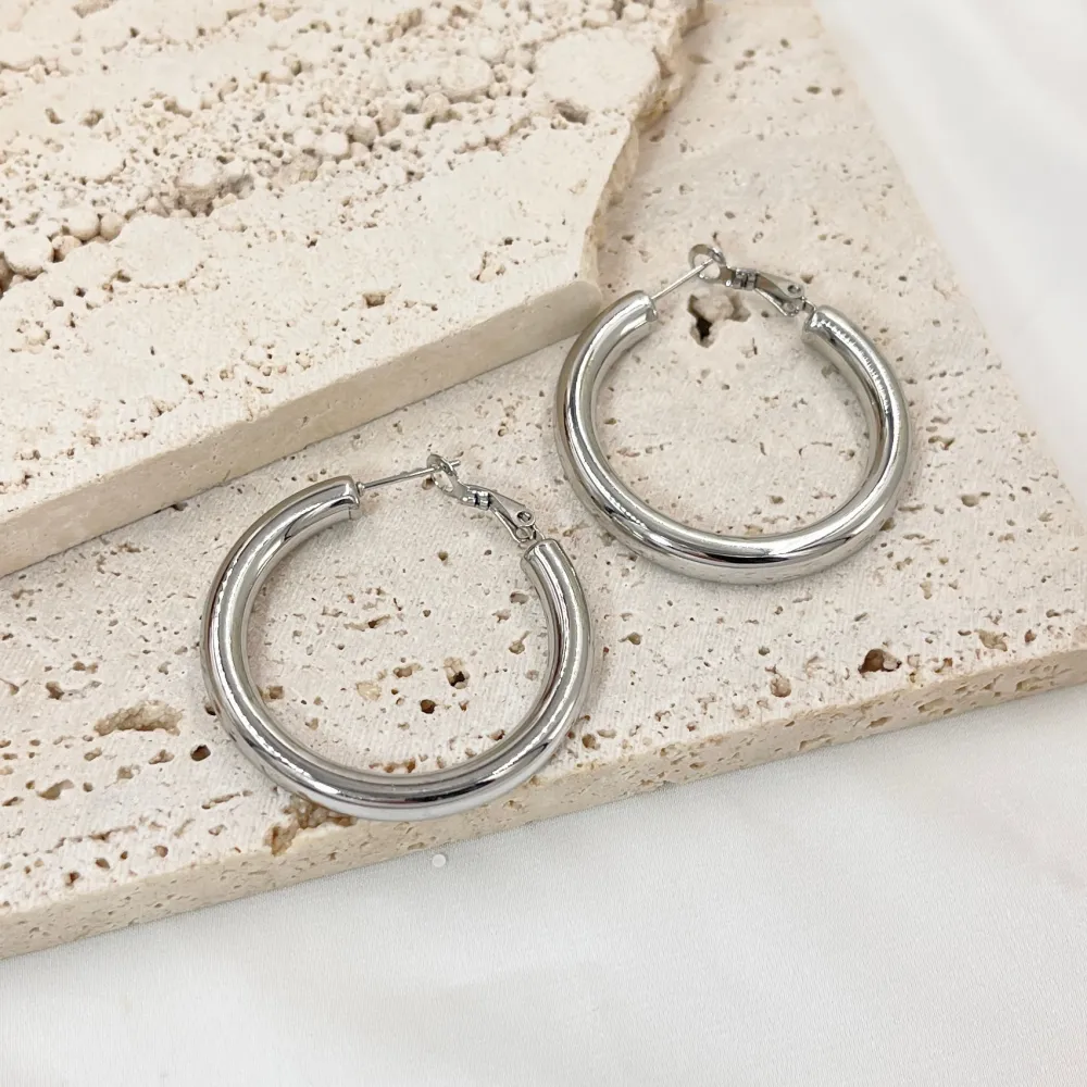 Cerchio Tubo Bombato 5x40mm-Orecchini in Acciaio - OAP-103-AA3682E 5x40mm