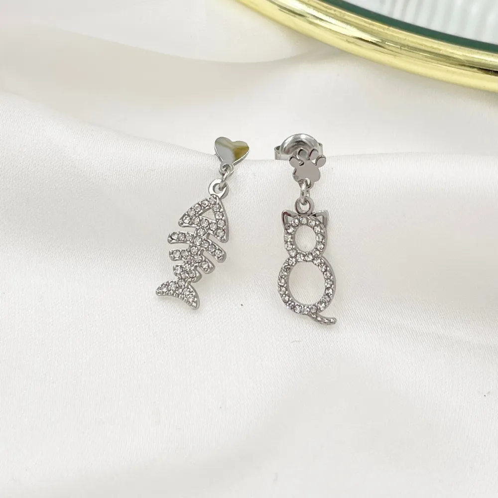 Gatto Lisca di Pesce-Orecchini in Acciaio - OAP-103-AA4560E