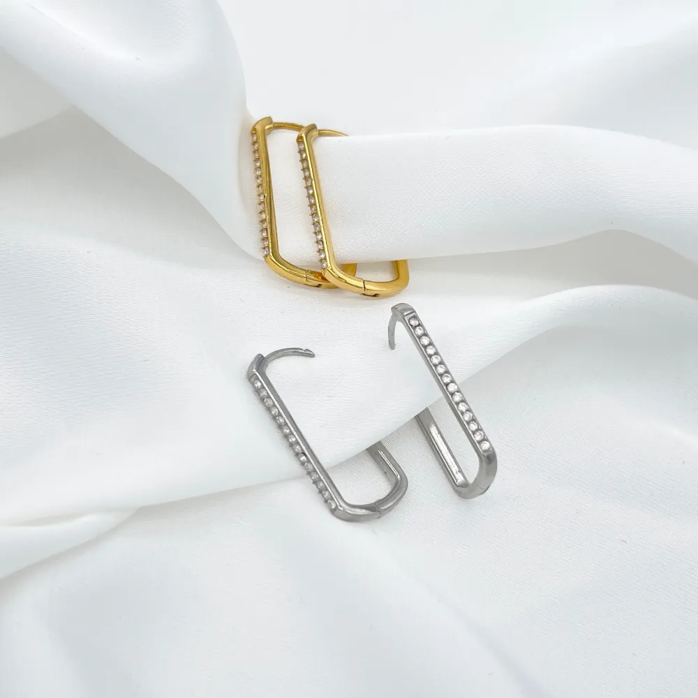 Cerchio 13x25mm Rettangolare con Zirconia-Orecchini in Acciaio - OAP-103-AA5777E 13x25mm