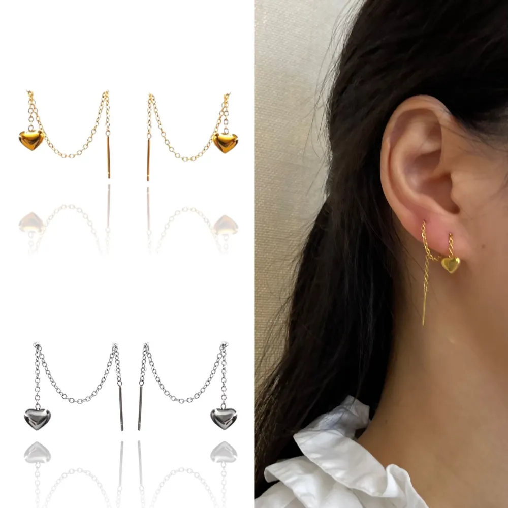 Cuore Bombato Liscio-Orecchini Saliscendi in Acciaio - OAP-103-AA787E