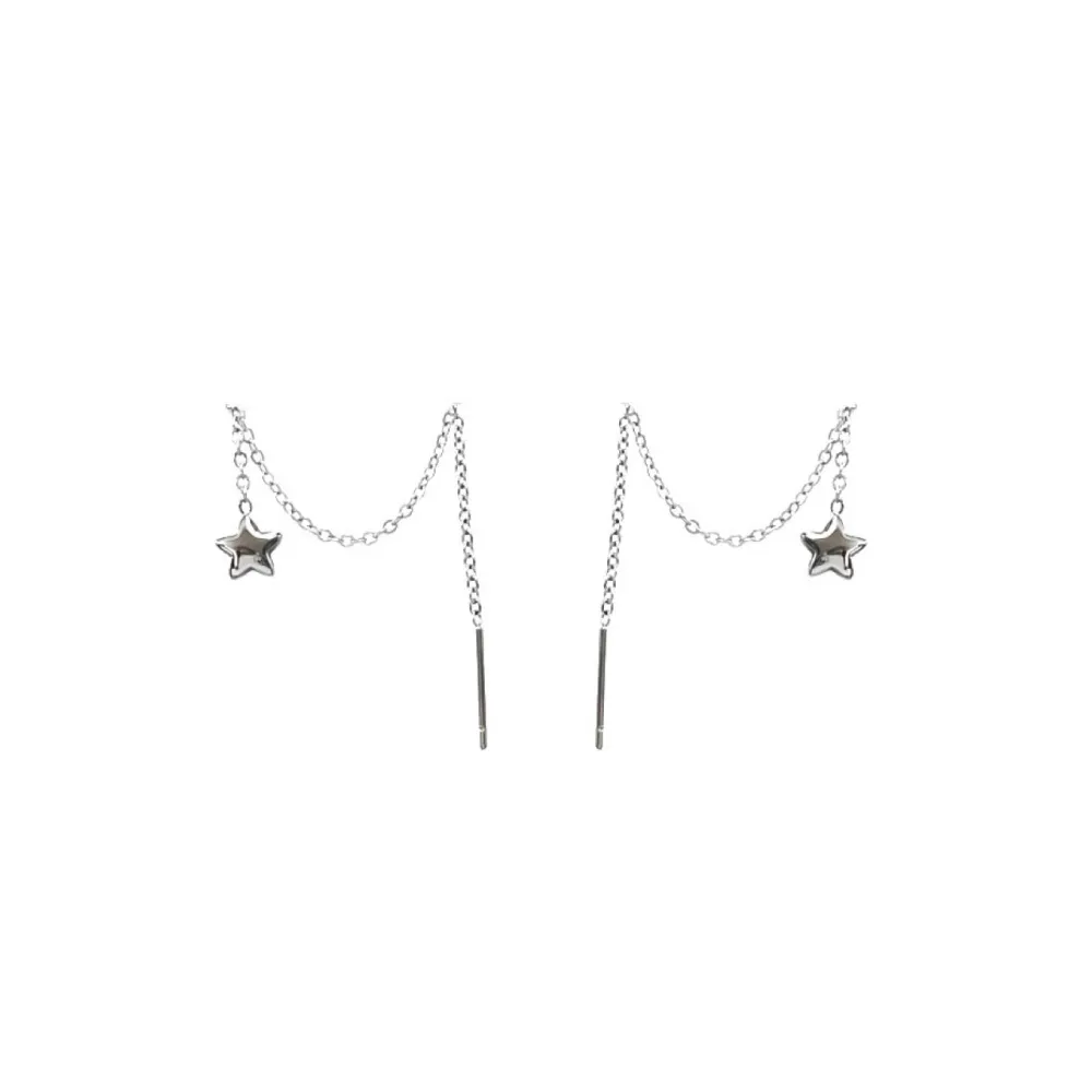 Stella Bombato Liscio-Orecchini Saliscendi in Acciaio - OAP-103-AA788E