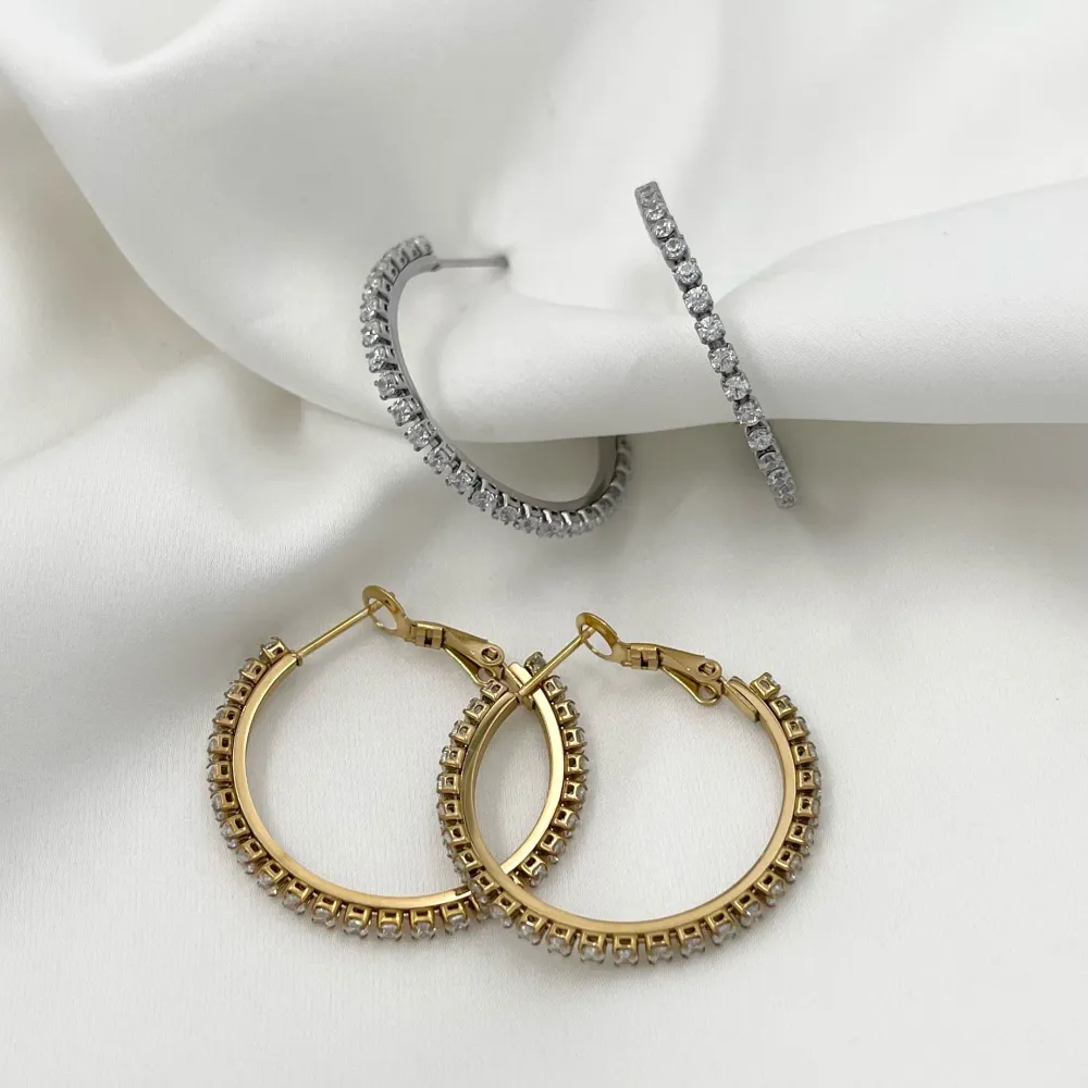 Cerchio 30mm con Zirconia-Orecchini in Acciaio - OAP-413-1075 30mm