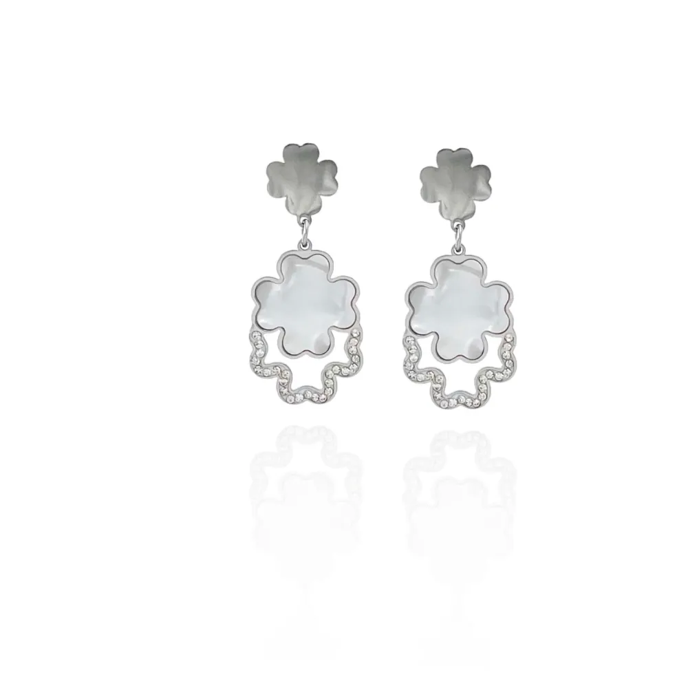 Quadrifoglio con pendente-Orecchini in Acciaio - OAP-413-1268