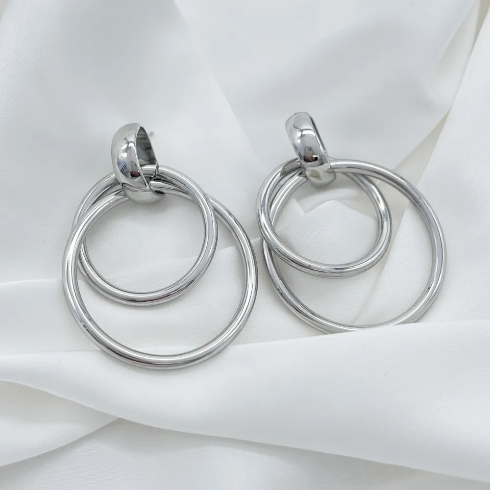 Doppio Cerchio  -Orecchini in Acciaio - OAP-413-7067