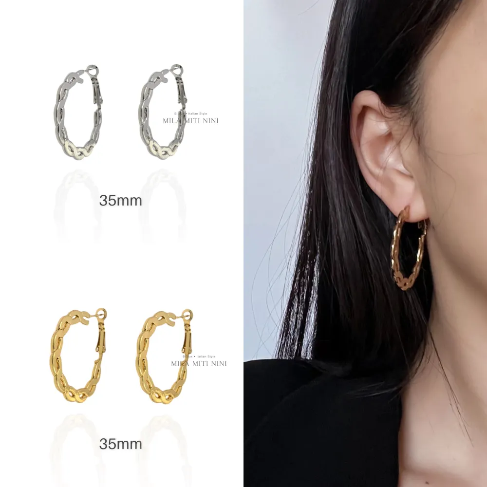 Intrecciato 35mm-Orecchini a Cerchio in Acciaio - OAP-445-026