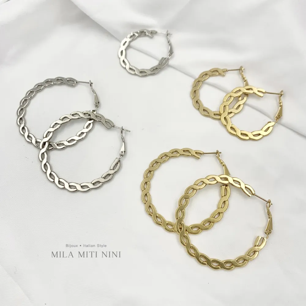 Intrecciato 50mm-Orecchini a Cerchio in Acciaio - OAP-445-027