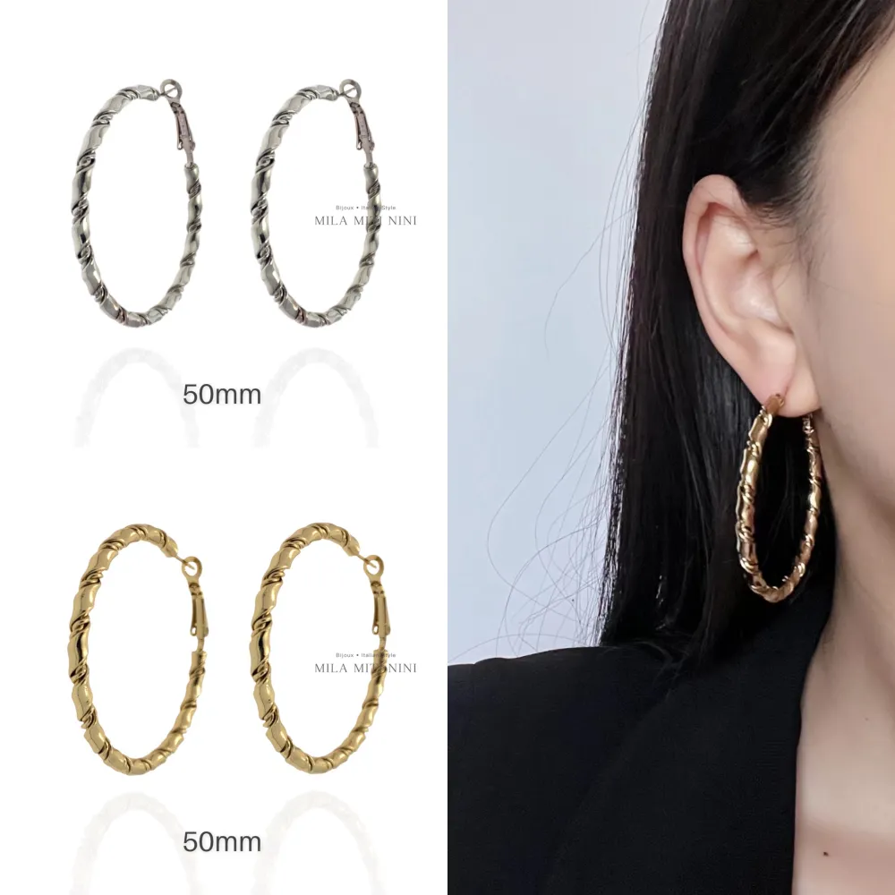 Torchon 50mm-Orecchini a Cerchio in Acciaio - OAP-445-029