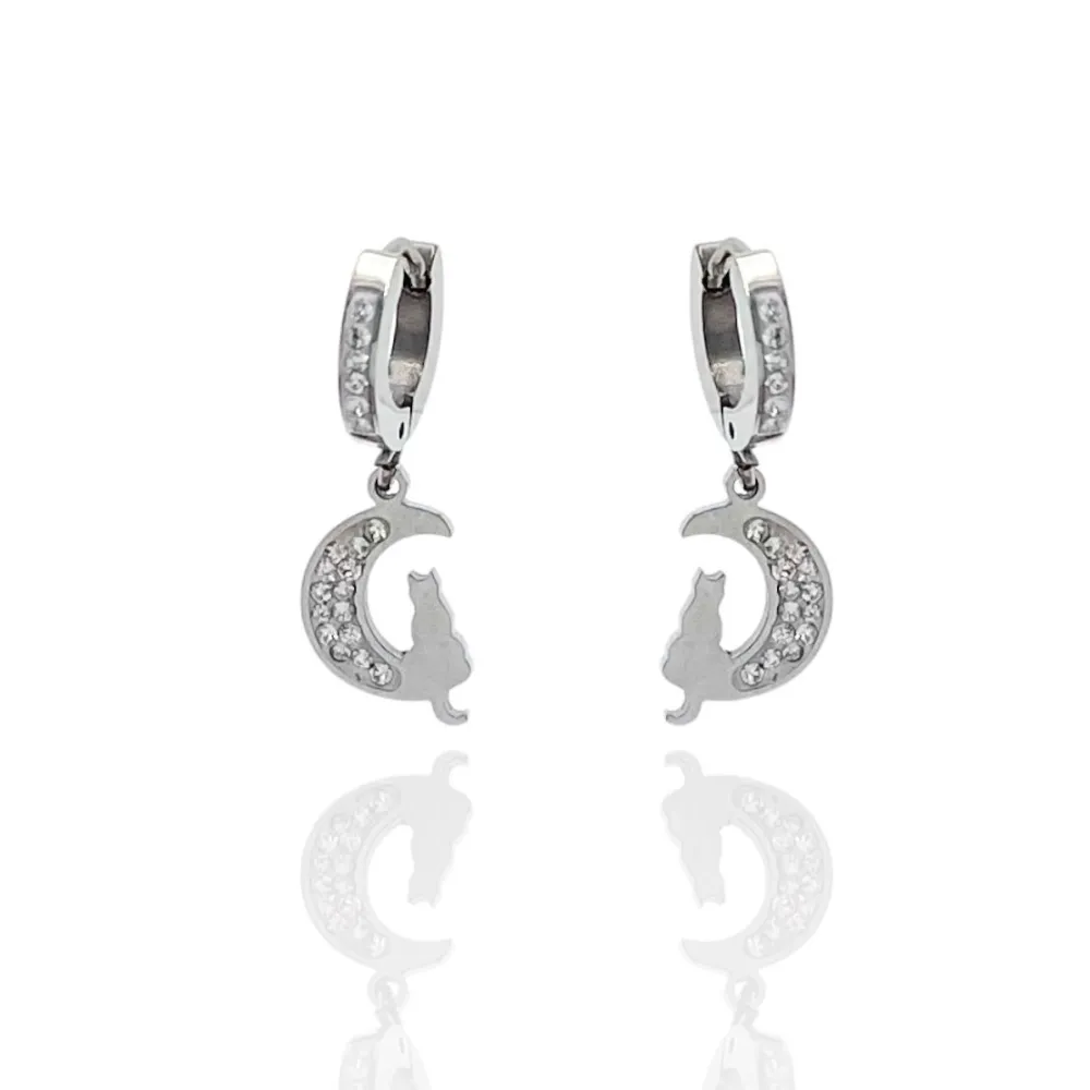 Gatto sulla Luna-Orecchini in Acciaio - OAP-450-585