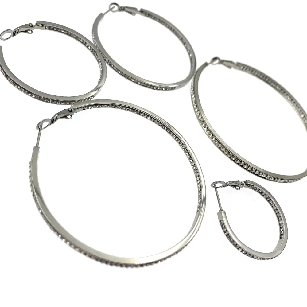 OAC7284-Doppio Strass 5cm - Orecchini a Cerchio in Acciaio - OAP-450-665 5cm Doppio Strass