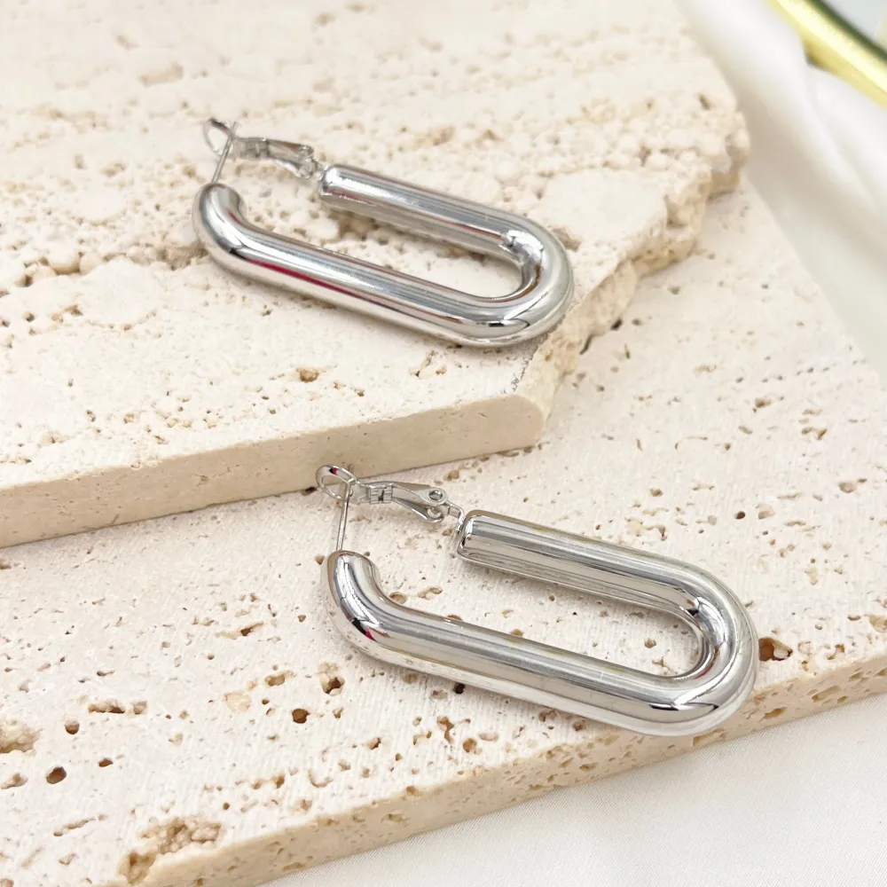 Cerchio Bombato Rettangolare -Orecchini in Acciaio - OAP-450-679