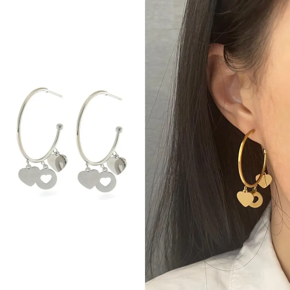 OAP6817-Cuore- Orecchini a Cerchio con Pendenti in Acciaio - OAP6817-Cuore- Orecchini a Cerchio con Pendenti in Acciaio