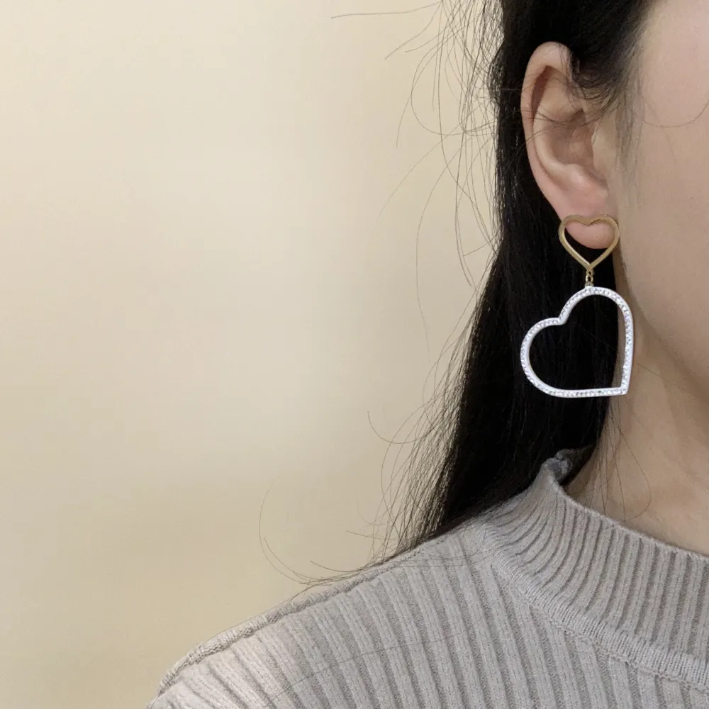 OAP6834-Cuore Pendente Strass- Orecchini in Acciaio - OAP6834-Cuore Pendente Strass- Orecchini in Acciaio