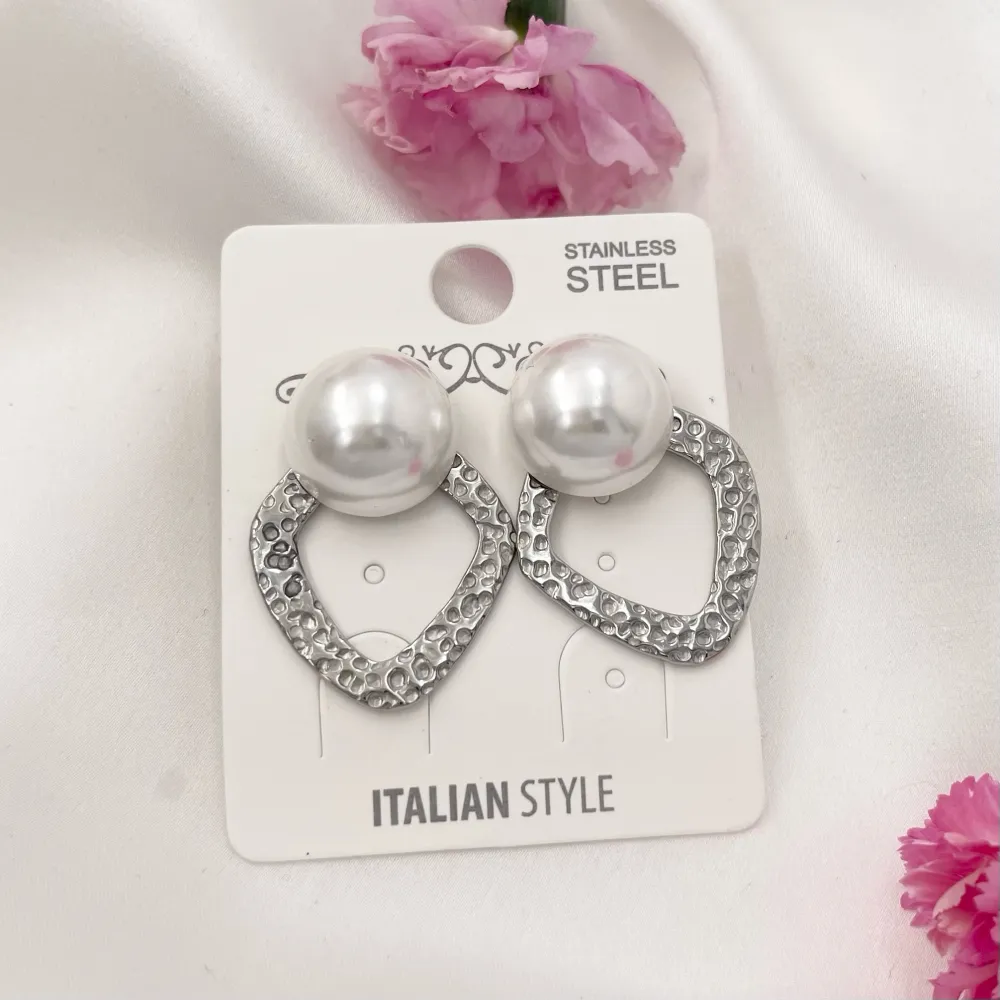 Rombo con Perla-Orecchini in Acciaio - OAP-729-05