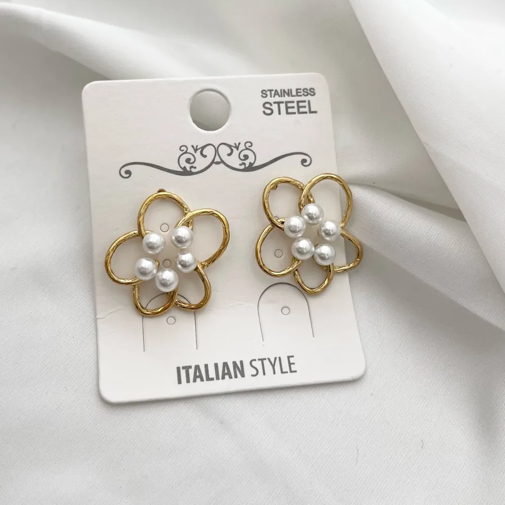Fiore con Perla-Orecchini in Acciaio - OAP-729-07