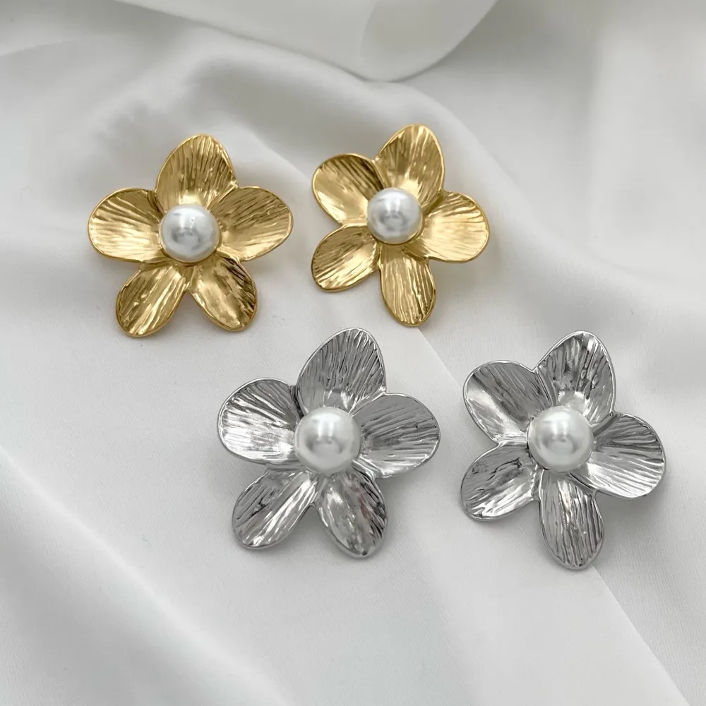 Fiore con Perla-Orecchini in Acciaio - OAP-729-15
