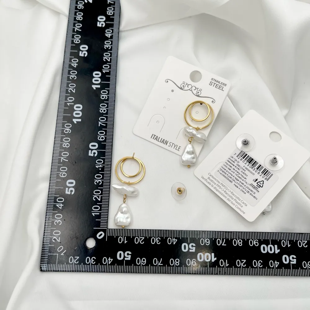 Doppio Cerchio con Perla-Orecchini in Acciaio - OAP-729-20