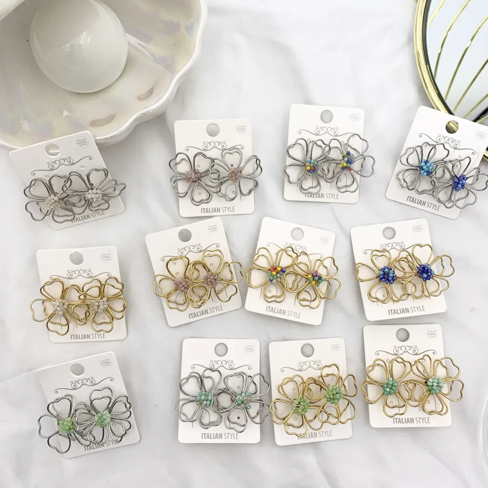 Fiore Colorato-12Paia Orecchini in Acciaio - OAP-732-181